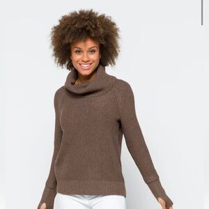 Market and Spruce Sharon Cowl Neck Wafflestitch Sweater - Brown, Medium